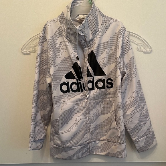 Adidas Kids White and Gray Patterned Hoodie - Picture 1 of 5